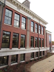 Heritage Hall's windows were custom made to mimic the originals, while also employing modern energy efficiency features like low-E double pane glass.